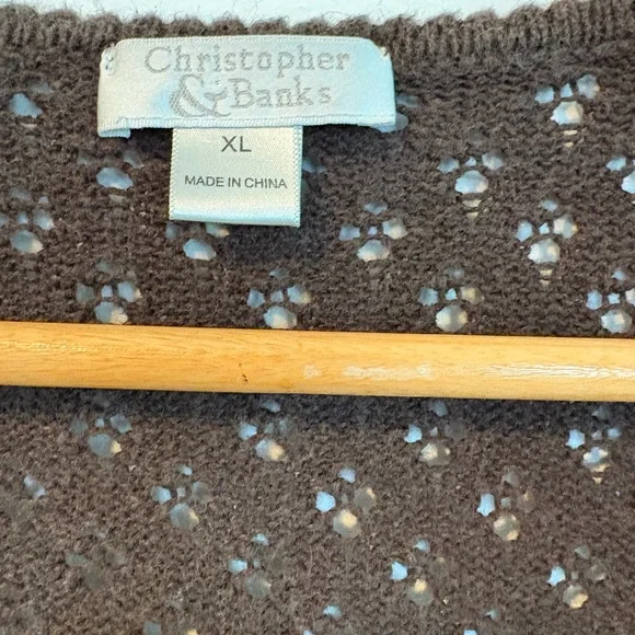 Christopher & Banks Brown Tie-Front Open Knit Casual Ramie & Cotton Cardigan - Picture 2 of 4